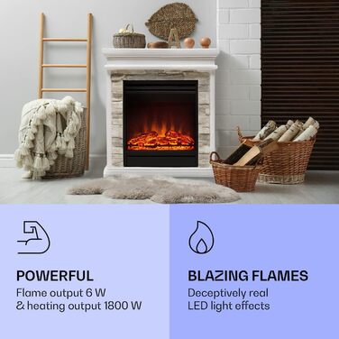 Електрокамін Klarstein Nevis Peak 1800 Вт з LED-ефектом полум'я, таймером і пультом ДУ, температура 10-30°C
