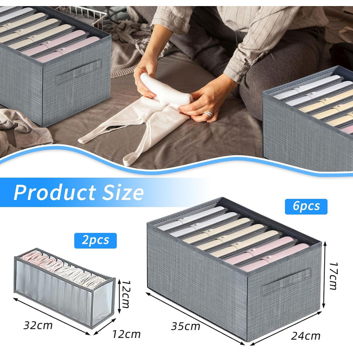 Вище нуля 6 шт. Органайзер для шафи для джинсів/сорочок, 2 шт. Органайзер для нижньої білизни для одягу/бюстгальтерів/шкарпеток/краваток