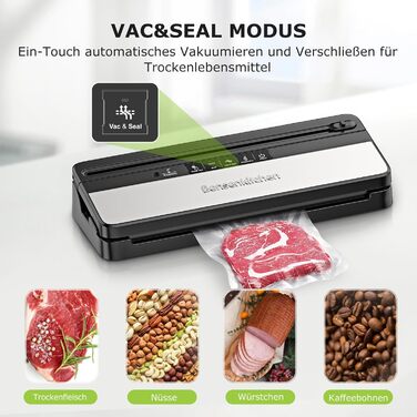 Вакууматор для продуктів Bonsenkitchen для сухих та вологих продуктів з вбудованим різачем, чорний (комплект з рулоном та пакетами)