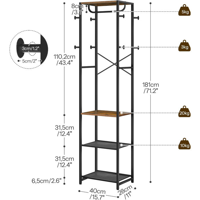 HOOBRO Взуттєва шафа з полицями для одягу та взуття, білий та дерев'яний колір, модель EWN04YM01