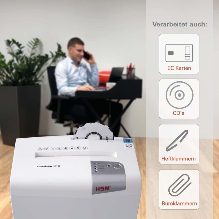 Шредер HSM Shredstar X10: безпечне знищення документів, P-4, 10 аркушів, 4.5x30 мм, для дому та офісу