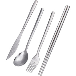 Набір столових приладів iBasingo Camping Titan: ложка, виделка, ніж, палочки для їжі. Металевий посуд для кемпінгу та подорожей. Ti1056T/Ti1056t