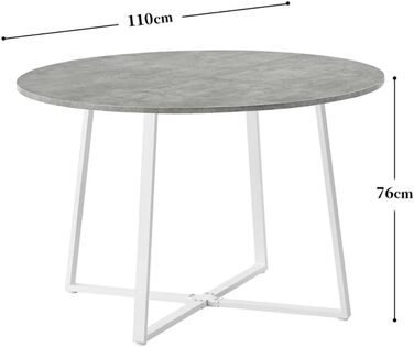 Столовий стіл DUBI Möbel NOA, круглий 110x110 см, для кухні та їдальні, індустріальний стиль, бетонний вигляд, 11216-US-BETO (Marmor-weiß)