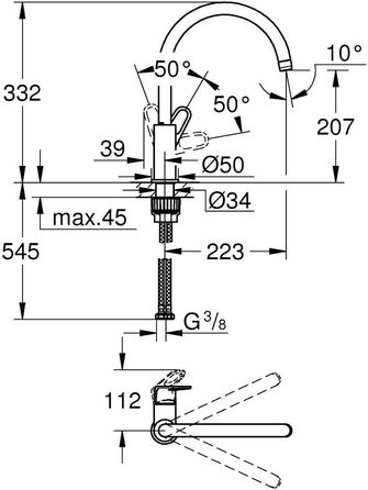 Одноважільний змішувач для раковини (монтаж на один отвір, високий вилив з муссером), хром, 31555001