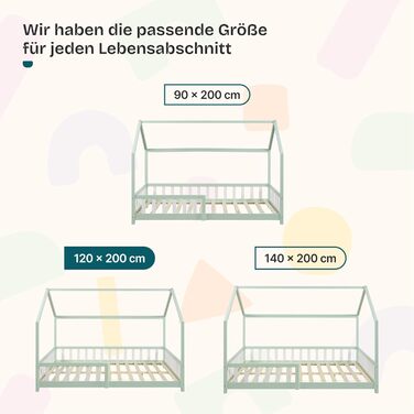 Дитяче ліжко Hesel Hausbett: біле, з бортиками та ламелями, Montessori, 120x200 см