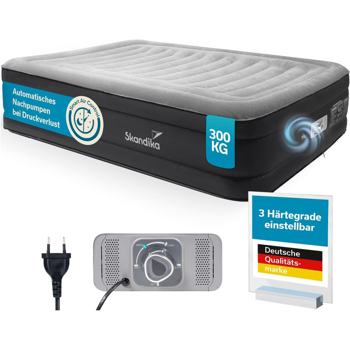 Надувна повітряна матрац Skandika Sveja Flex | Самостійно надувний матрац для кемпінгу, 204x151x43 см, 300 кг, з насосом, у комплекті сумка