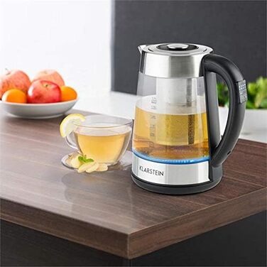 Електричний чайник Klarstein Ostfriese з частуванням, 1.7 л, 2200 Вт, 4 температурні режими, Cool-Touch, нержавіюча сталь & скло