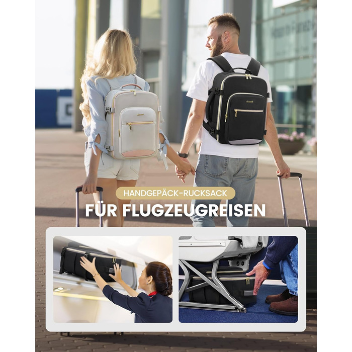 Рюкзак LOVEVOOK для ручної поклажі Ryanair, 40x20x25 см, для ноутбука 13.3 дюйма, чорний/сірий, підходить для Eurowings, Wizz Air