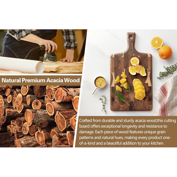 Обрізні дошки XINZUO з акації (35x25x2.6 см) - дерев'яне кухонне рішення з антиковзаючими ніжками та зручним ручним захватом