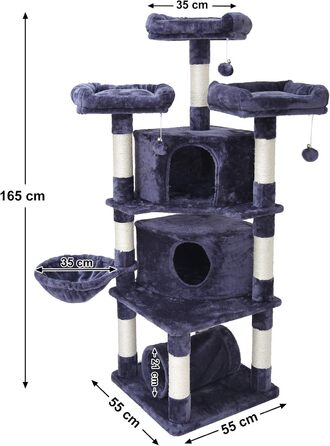 Котяче дерево Cat Tree з 3 платформами, Smoke Grey EMPJ030G, 164