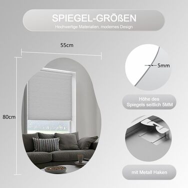 Дзеркало для ванної кімнати Spiegel Schwarz 40x60 см з металевим каркасом, прямокутне, для ванної, вітальні, спальні, гостьового WC