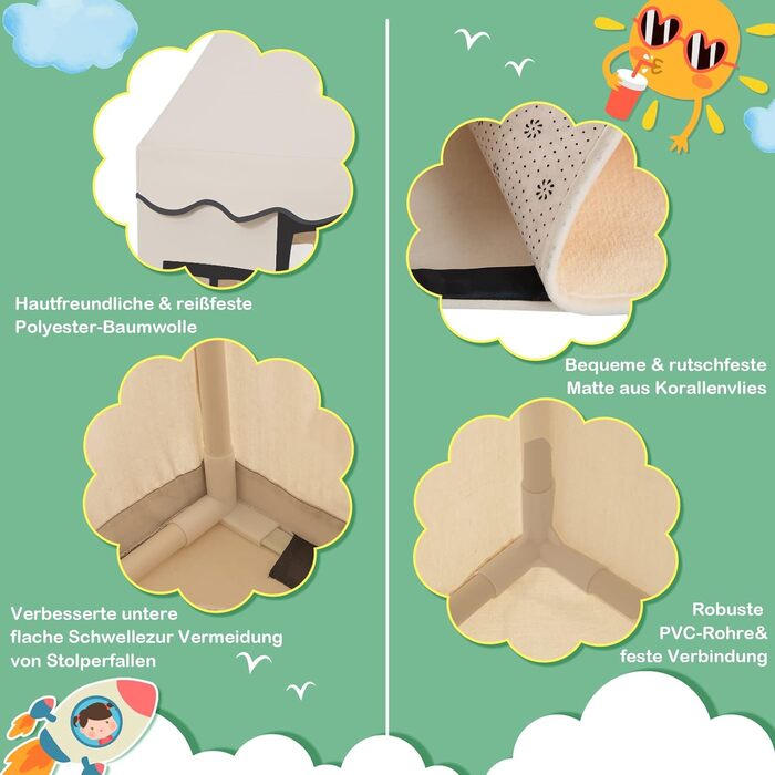 Дитячий намет DREAMADE з гірляндою та килимком, намет Тіпі, дитячий будиночок з вікнами, намет для хлопчиків та дівчаток, для дому та вулиці (Бежевий + Чорний)