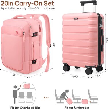 Набір валіз Roadcheer 5 в 1: рожевий дорожній набір з полікарбонату з TSA-замком | Чемодан на коліщатках, рюкзак, кулькові сумки, сумка для взуття