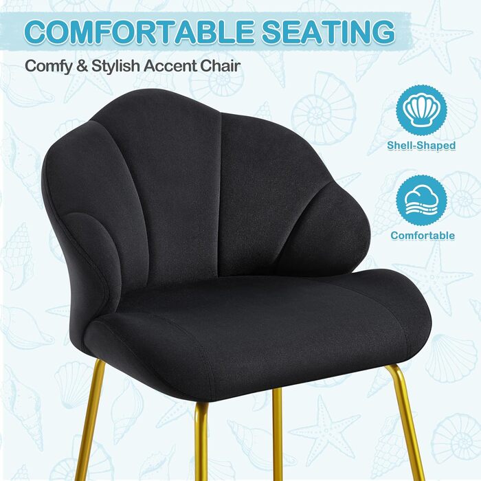 Крісло Yaheetech у формі мушлі, сучасне крісло-вушко, оббивка з поліестеру, для вітальні/туалетного столика/спальні, набір, білий (1), чорний