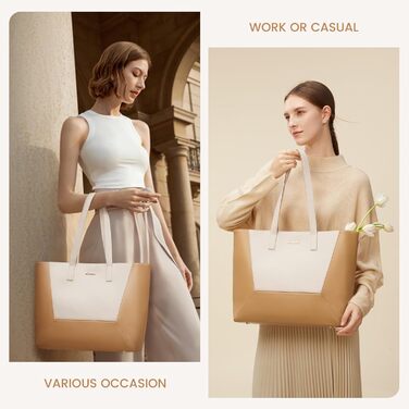 LOVEVOOK Сумка-шоппер з натуральної шкіри, велика, на плечі, для жінок, коричнева (бежево-коричнева, M)