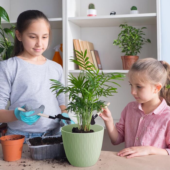 Набір горщиків для квітів з системою поливу (5 шт.), 17.8 см, з підставкою, для дому та балкону (світло-зелений)