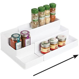 Полиця для спецій mDesign для кухонної шафи і робочої поверхні-Пластикова висувна підставка для спецій для наведення порядку на кухні-зручний 3-рівневий кухонний органайзер - (білий)