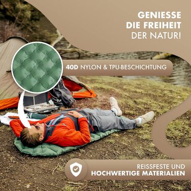 Надувний туристичний килимок Naturbummler 195x56 см, легкий, компактний, CO2-нейтральний, швидке надування, ізоляційний мат для кемпінгу та відпочинку на природі