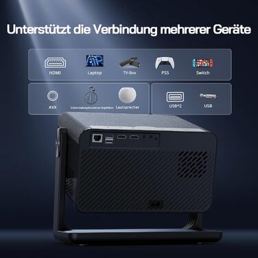 Міні проектор WOLFANG 4K з автофокусом та корекцією трапеції, 28000 люмен, WiFi 6, Bluetooth, для домашнього кінотеатру, 180° підставка, підтримка iOS/Android, для показу на вулиці