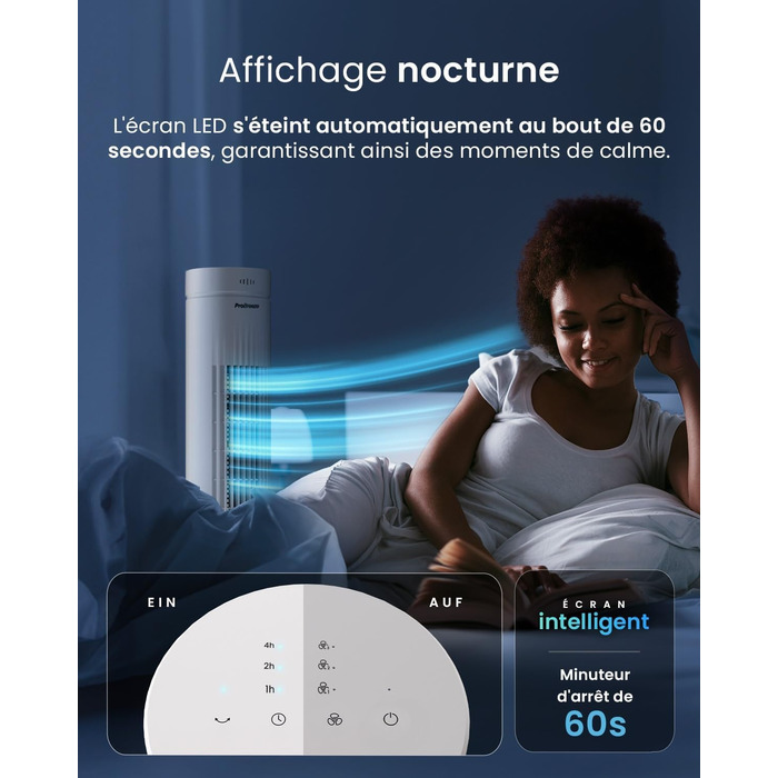 Турбовентилятор Pro Breeze з дистанційним керуванням, 76 см, осциляція 65°, таймер, 3 швидкості, тихий, для спальні та офісу, білий