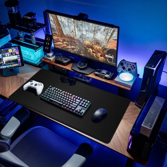 Килимок для миші ігровий RGB 900x400 мм XXL, вологостійкий, з підсвічуванням, чорний