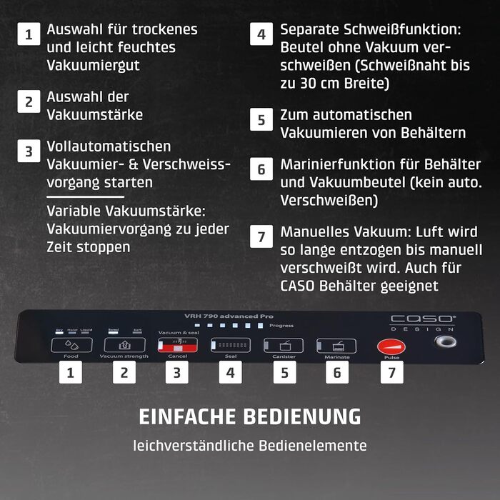 Вакууматор CASO VRH 790 advanced Pro з функцією CASOTEK Liquid, подвійним швом та набором пакетів, професійний вакуумний пакувальник