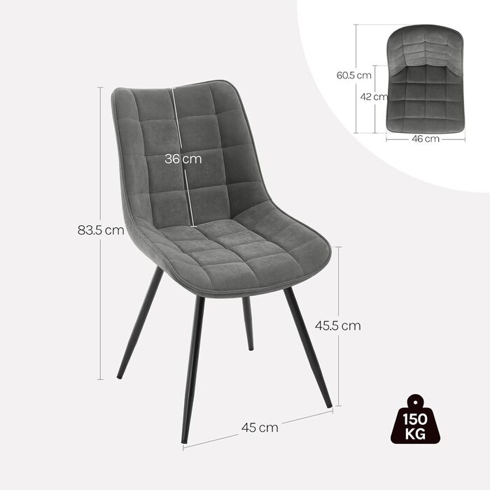 Крісла для їдальні WOLTU, набір 2 шт., обертаються, для кухні, вітальні, з м'яким сидінням з велюру, металеві ніжки, темно-сірий