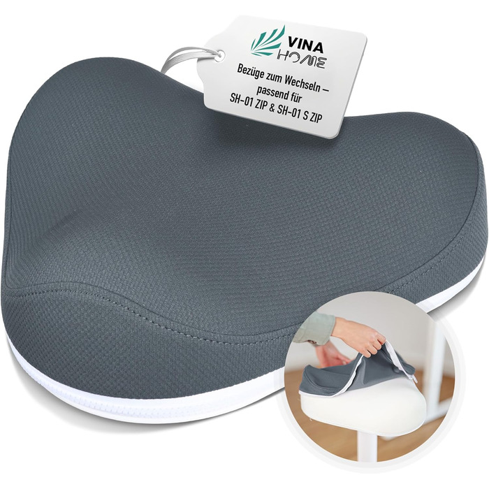 Офісний стілець SH-01 Zip з знімним чохлом | Ергономічний стілець з сертифікацією IGR | Стілець для роботи та відпочинку | З ефектом гойдання | Регульована висота (58-83 см) (ZIP - чохол, графітовий блакитний)