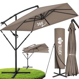 Прямокутна алюмінієва парасолька від сонця tillvex® 330 см з ручкою-котушкою, чохлом та стійкою, водовідштовхуюча, UV-захист, поворотна на 360°, колір капучино