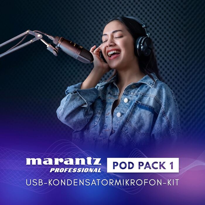 Мікрофон конденсаторний Marantz Professional MPM-1000U з великою мембраною, USB, з нирковим характером для подкастів, студії, геймінгу, з кабелем USB та кліпсою для мікрофона (Pod Pack 1)