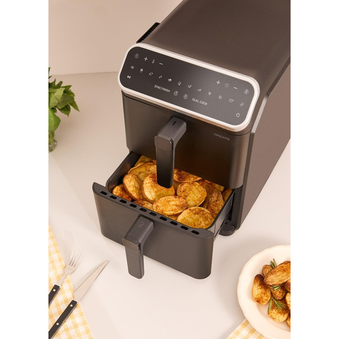 Фритюрниця без олії з пароваркою, 4.2л, 6 програм, скло, 1300W (11.2л Dual Stack, чорний)