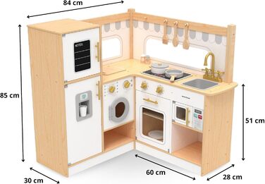 Дитяча дерев'яна кухня Mamabrum XXXL з LED-підсвічуванням та аксесуарами: мікрохвильова піч, посуд, столові прибори. Ігровий набір для дітей 3+ (кухня куткова)