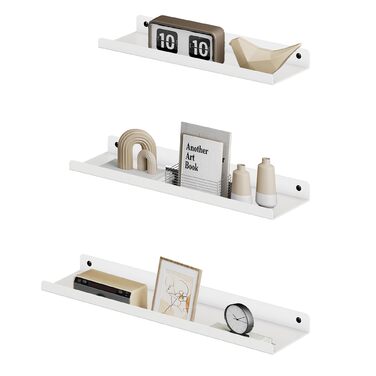 Набір металевих настінних полиць SONGMICS (3 шт.), підвісні полиці в індустріальному стилі для вітальні, кухні та ванної кімнати, білий колір, LFS12BK