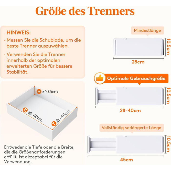 Органайзери для шухляд Lifewit, 5 шт., пластикові, регульовані, 27–40 см, для шафи/спальні/кухні, білий