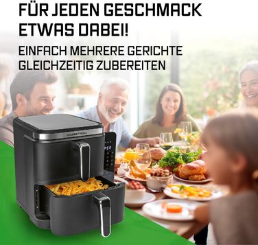 Фритюрниця повітряна Gourmetmaxx FryUp з вертикальною подвійною камерою, 10 літрів (2x5л), сенсорний дисплей