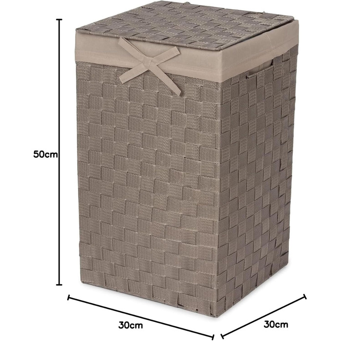 Кошик для білизни RAN6891 Stan з кришкою, ручками, плетіння, металевий каркас, знімний вкладиш з льону, 30 x 30 x 50 см, Бежевий, Коричневий