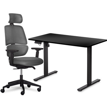Комплект Mealux PowerDesk Lite Black + Leo Air Plus Grey (арт. EVO-201 Lite B/B +Y 546 KBG)