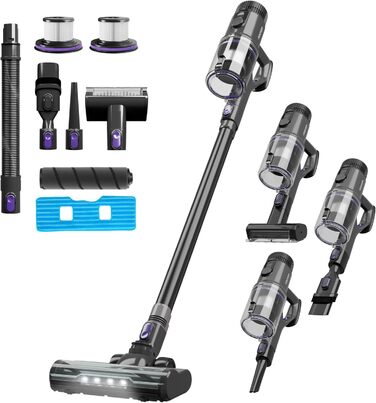 Бездротовий пилосос Noaton AVC600 Deluxe з акумулятором, 50000 Па, 600 Вт, автоматичний режим, до 85 хв роботи, 220 AW, LED дисплей, док-станція, HEPA фільтр, для твердих поверхонь, килимів та шерсті тварин