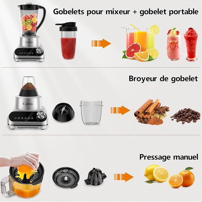 Кухонний комбайн Camic 1500W з мискою 2.5л, 6 програм, подрібнювач, нарізач, міксер – аксесуари, для дому (Silver-up)