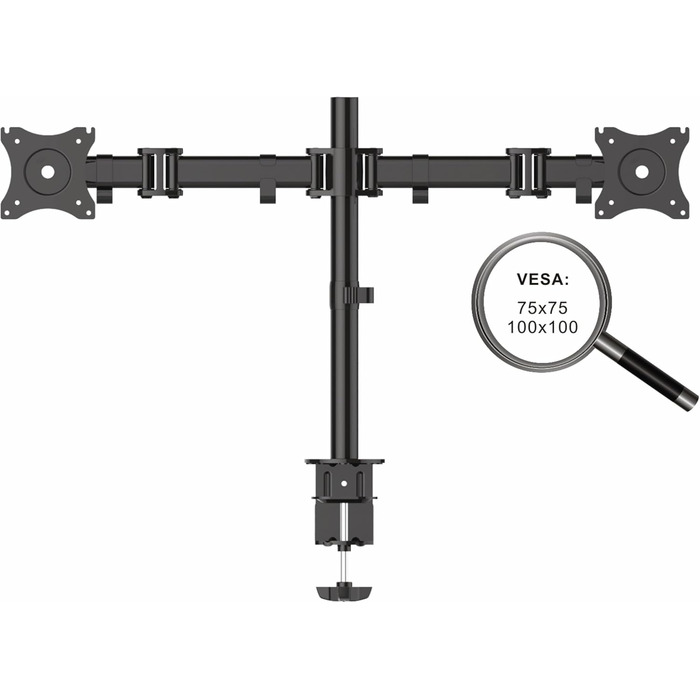 Кріплення для монітора PureMounts (2 монітори), 17-32 дюйми, до 8 кг, VESA 75/100, регульоване, чорне