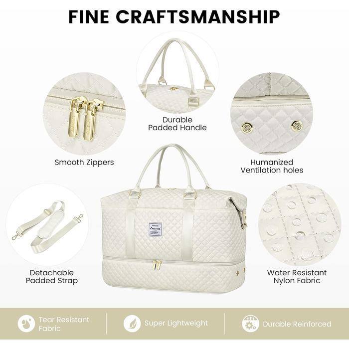 Спортивна сумка LOVEVOOK для жінок, велика дорожня сумка-мішок, дорожня сумка на вихідні, дорожня сумка з косметичкою, ручна сумка, сумка для взуття, клінічна сумка, сумка для пологового будинку, водонепроникна (L-2шт, Бежевий)