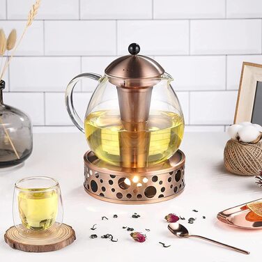 Скляний скляний Срібний чайник з нержавіючої сталі 18/8, ситечко для чаю з боросилікатного скла, чайник, підходить для підігріву чаю (бронзовий чайник Type3-1, 1500 мл)