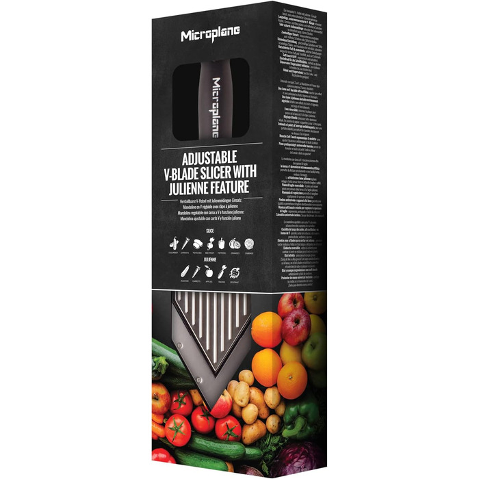 Мікроплан Регульований овочевий тертки з V-подібною та жульєнівською насадкою, з нержавіючої сталі, з захистом пальців
