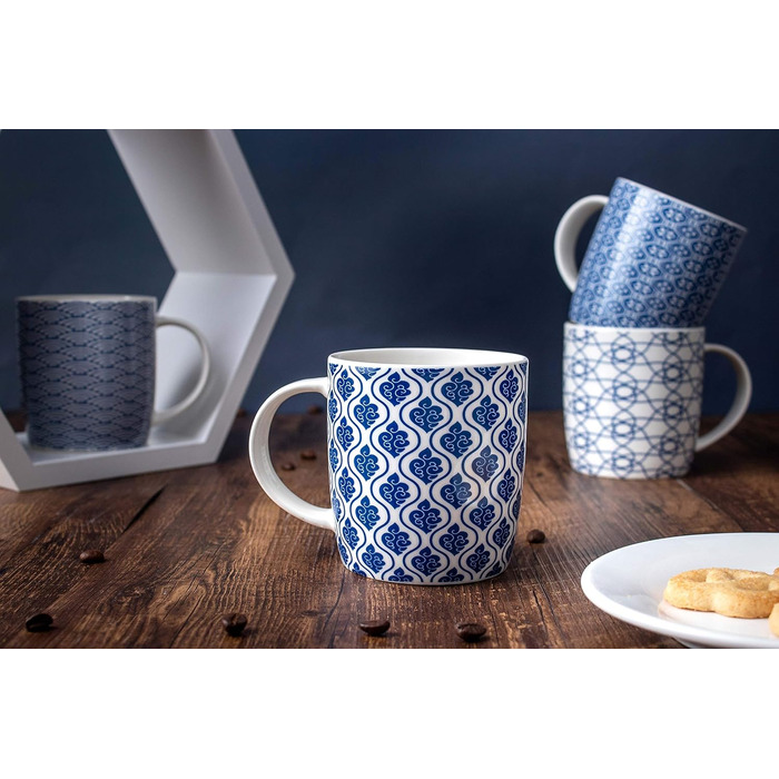 Набір келихів для кави та чаю (6 шт) з чорно-білим геометричним візерунком, кераміка