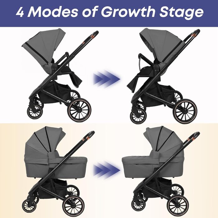 Дитяча коляска 2-в-1 BabyVoyage з люлькою та прогулянковим блоком, поворотні колеса 360°, амортизація, регульована ручка, складна, комплект, колір зелений (темно-сірий)