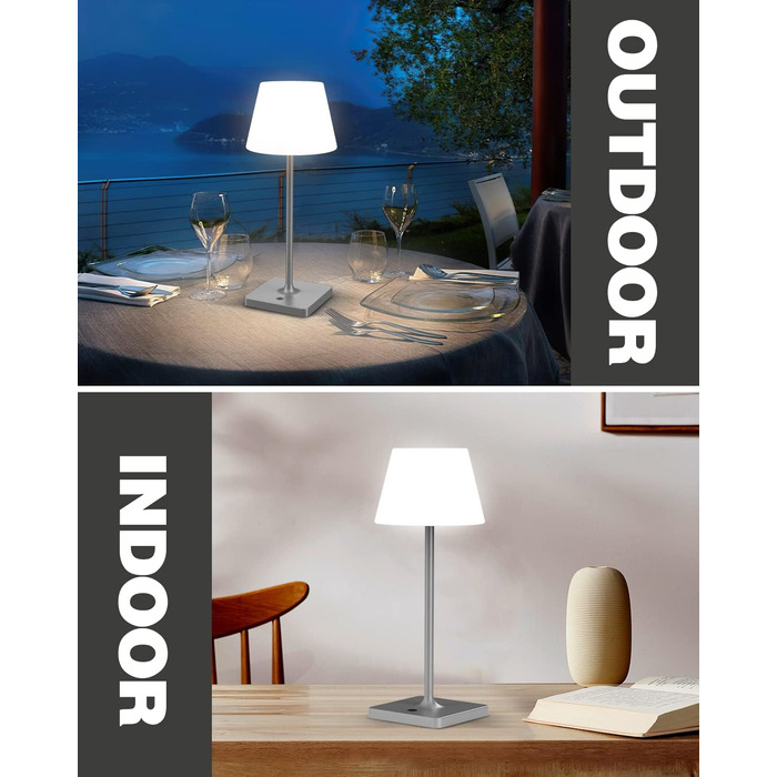 LED настільна лампа Infray з акумулятором, диммування, IP44, для дому та вулиці, 4000mAh, природальний білий (сірий)
