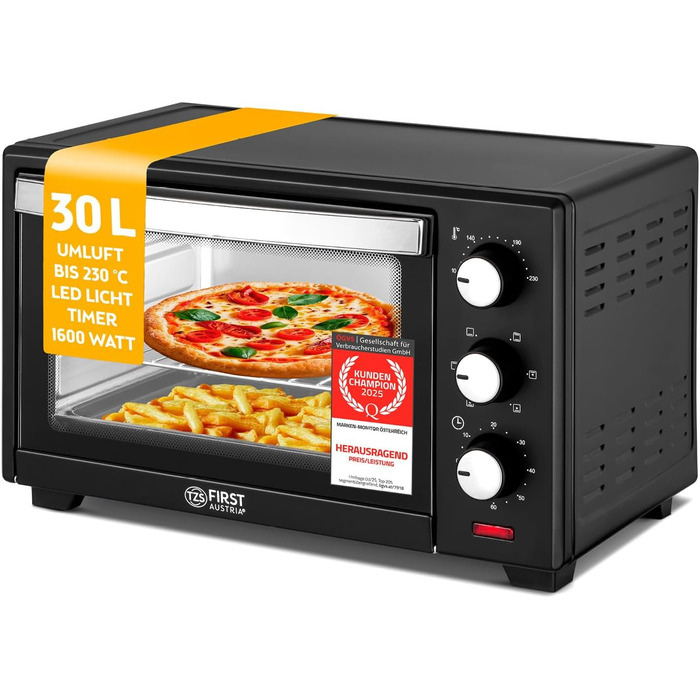 Міні-піч TZS First Austria 30L з регулюванням температури та грилем, 1600W - для кухні та кемпінгу