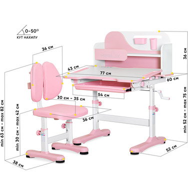 Комплект меблів (стіл + стільчик + полиця) Mealux Wave Pink (арт. BD-31 PN)