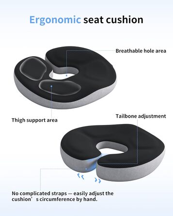 Ортопедична подушка-кільце з ефектом пам'яті для копчика та куксицевого відділу, протигеморройна та протипролежнева подушка для вагітних та реабілітації (Чорна)