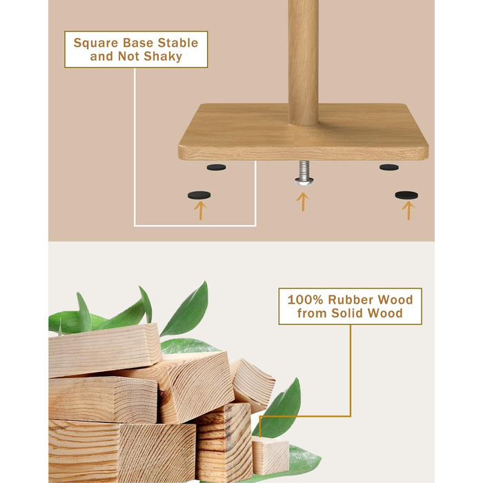 Вішалка для одягу Yawinhe у вигляді дерева з антиковзним покриттям, з масиву дерева, 180 см, 8 гачків, 3 регульовані висоти, для передпокою, 1 шт.